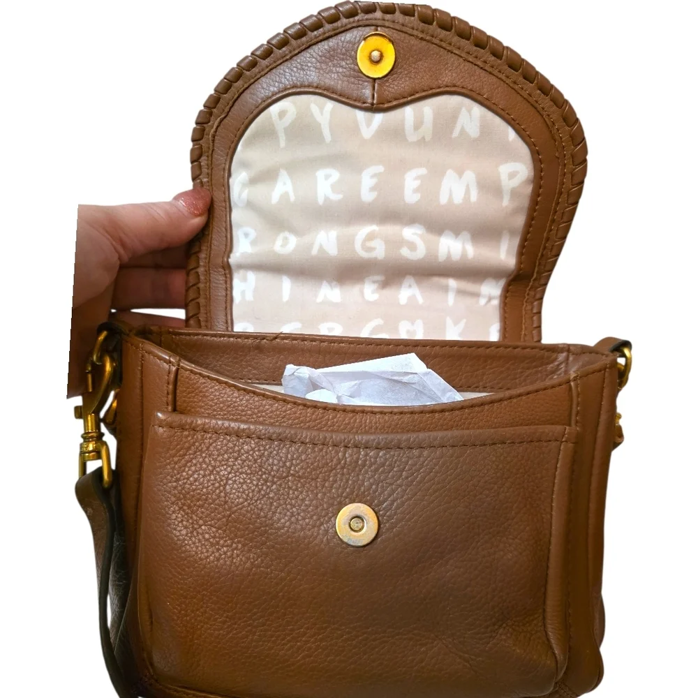 Aimee Kestenberg All For Love Current Cognac Leather Flap Crossbody Whipstitch - Picture 5 of 10